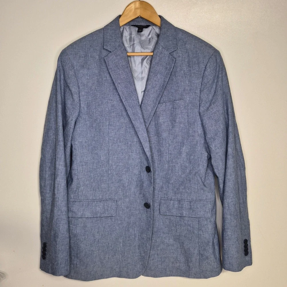Banana Republic Blazer Mens 44R Slim Fit Blue Linen Cotton Sport Coat Summer